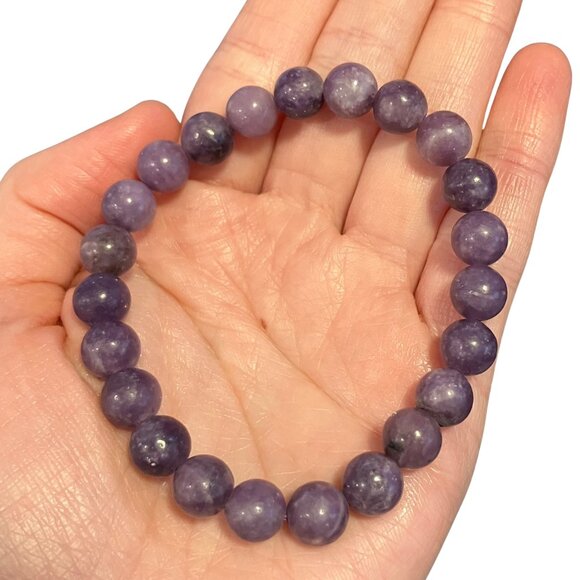Lepidolite Beaded Purple Crystal Bracelet 8” Stretch Genuine Healing Calming - Picture 2 of 5